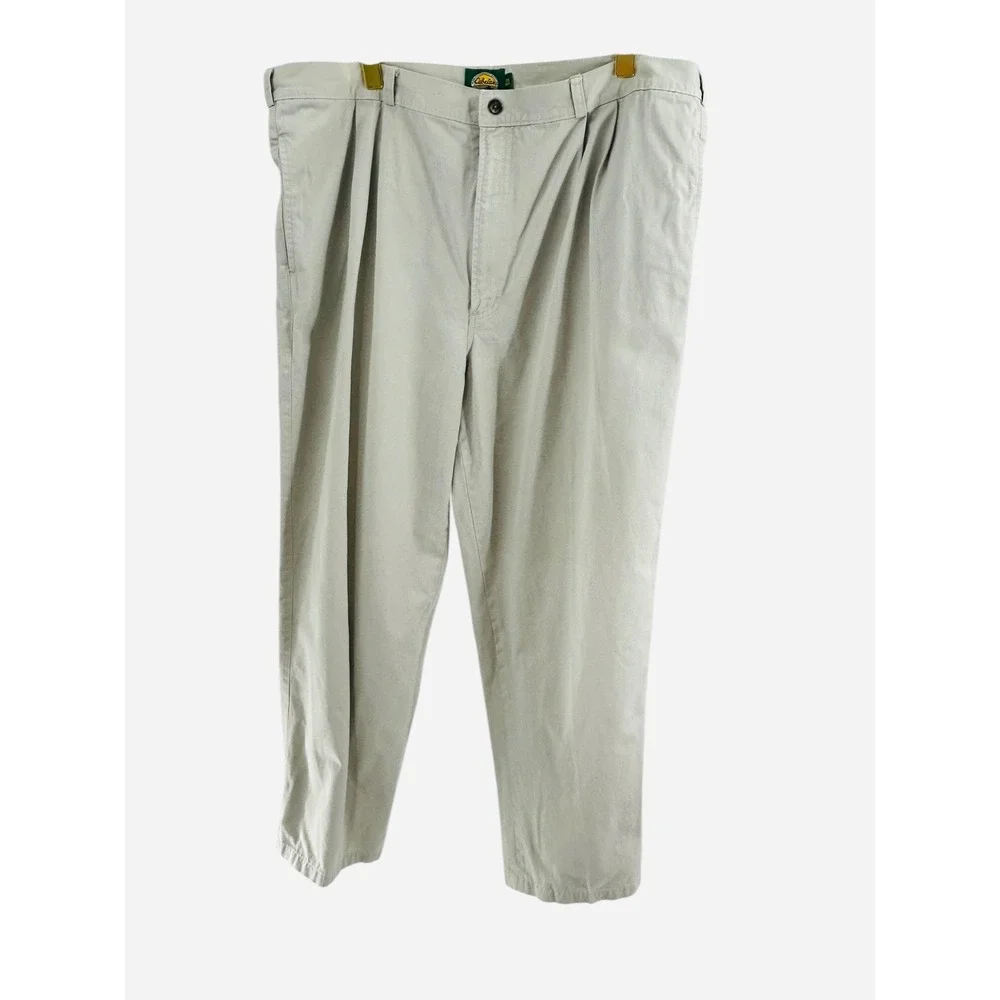 Cabela's Mens 44 Regular Beige Pleated Cotton‎ Outdoor Casual Pants